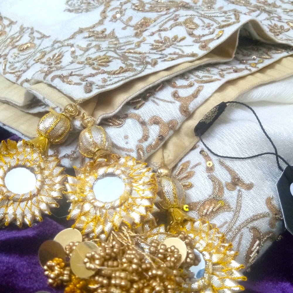 Embroidered designer shwal with kora and dabka